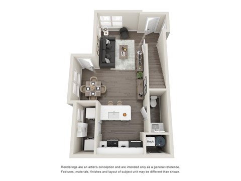 Floor plan for 2 beds, 1.5 baths, 1136 sqft